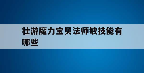 壮游魔力宝贝法师敏技能有哪些
